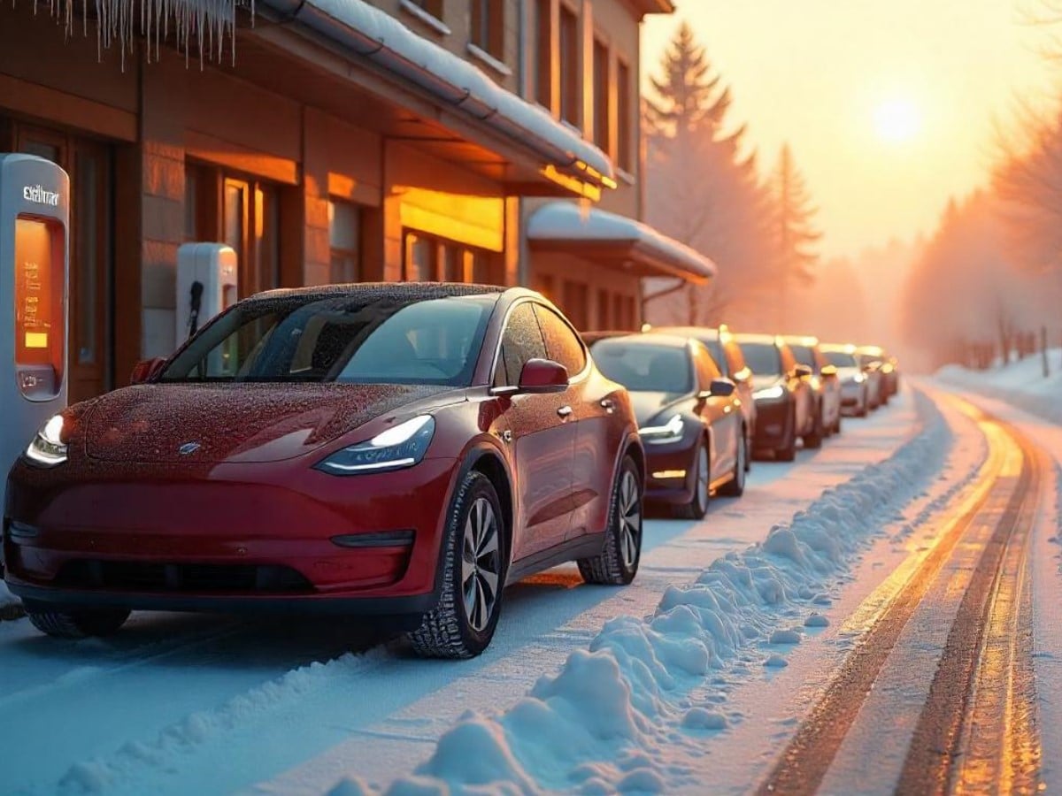 Carros Elétricos Durante Dia De Inverno